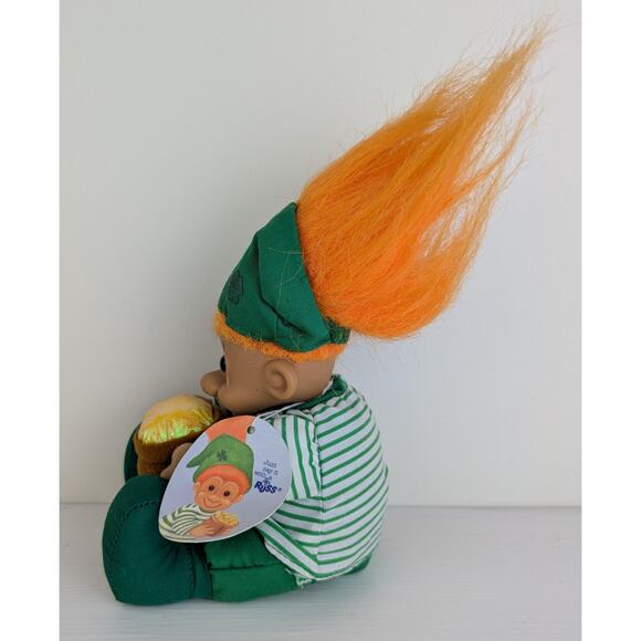 Vintage Russ Leprechaun Troll Doll w/Tag 8" Orange Hair Pot Of Gold St Patricks - Picture 2 of 7